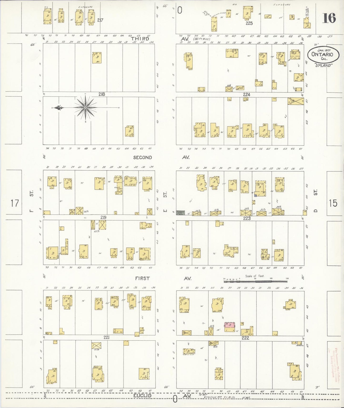 Sanborn Fire Insurance Map from Ontario, San Bernardino County, California (1907), Sheet #0016 - Complete Map Set gallery image, historic Sanborn map, vintage wall art, California California