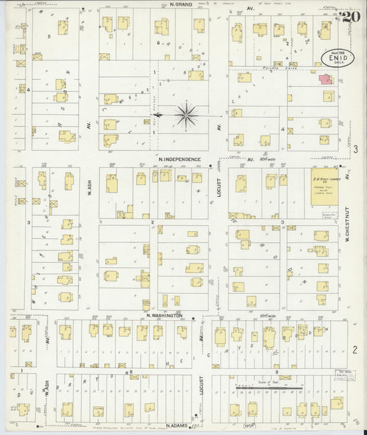 Sanborn Fire Insurance Map from Enid, Garfield County, Oklahoma (1908), Sheet #0020 - Historic Sanborn Fire Insurance Map Print, vintage old map wall art, antique decor, genealogy gift, Oklahoma Oklahoma map