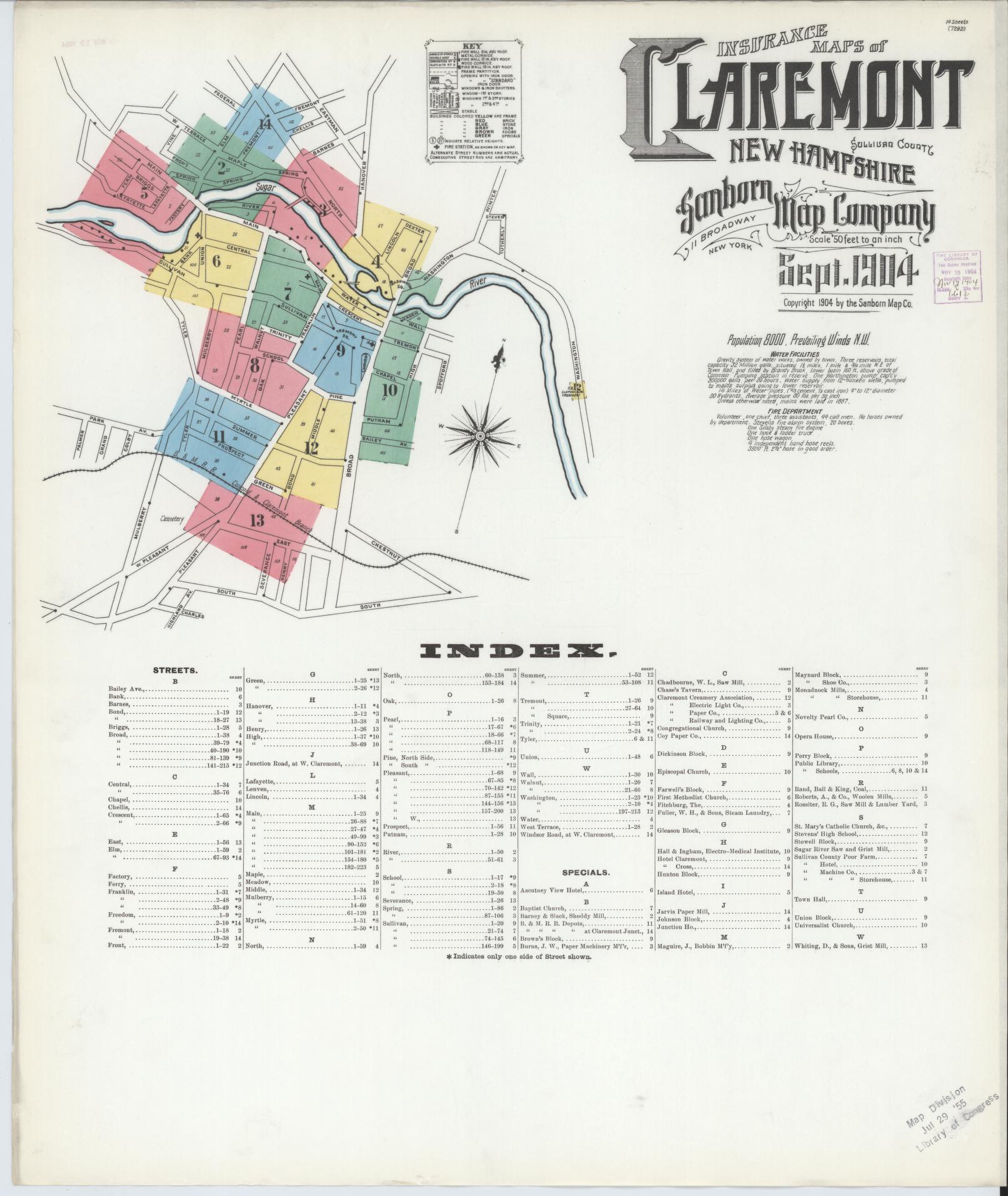 Sanborn Fire Insurance Map from Claremont, Sullivan County, New Hampshire. (1904) – Historic Sanborn Fire Insurance Map Print