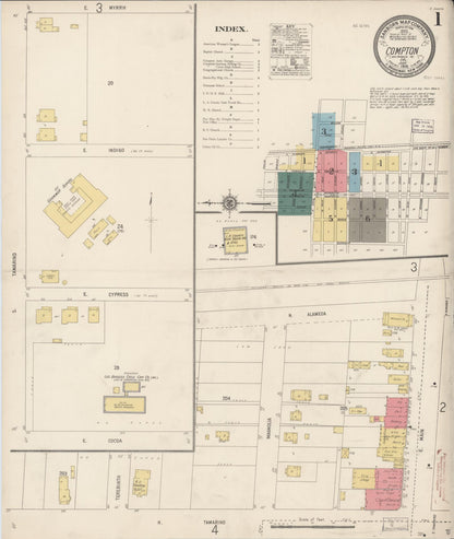 Sanborn Fire Insurance Map from Compton, Los Angeles County, California (1916), Sheet #0001 - Historic Sanborn Fire Insurance Map Print, vintage old map wall art, antique decor, genealogy gift, California California map