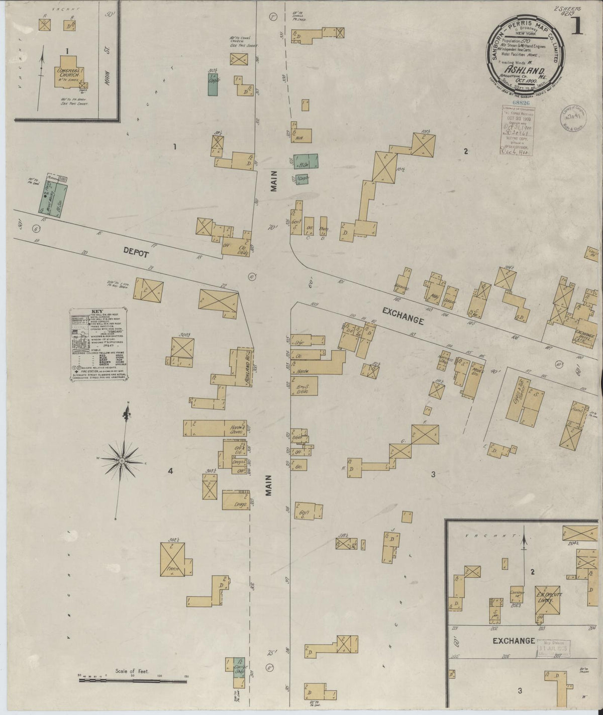 Sanborn Fire Insurance Map from Ashland, Aroostook County, Maine (1900), Sheet #0001 - Historic Sanborn Fire Insurance Map Print, vintage old map wall art, antique decor, genealogy gift, Maine Maine map