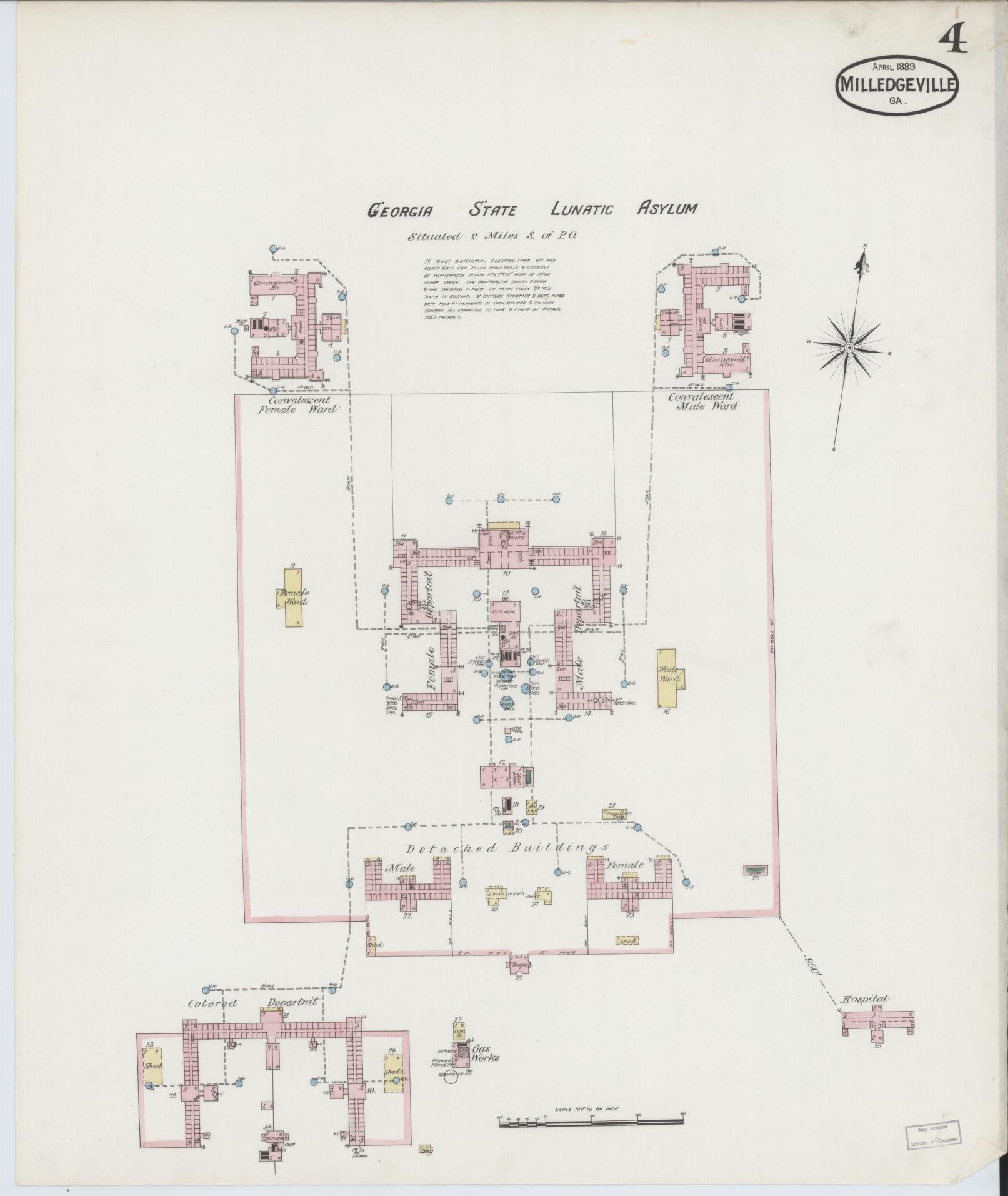 Sanborn Fire Insurance Map from Milledgeville, Baldwin County, Georgia (1889), Sheet #0004 - Complete Map Set gallery image, historic Sanborn map, vintage wall art, Georgia Georgia