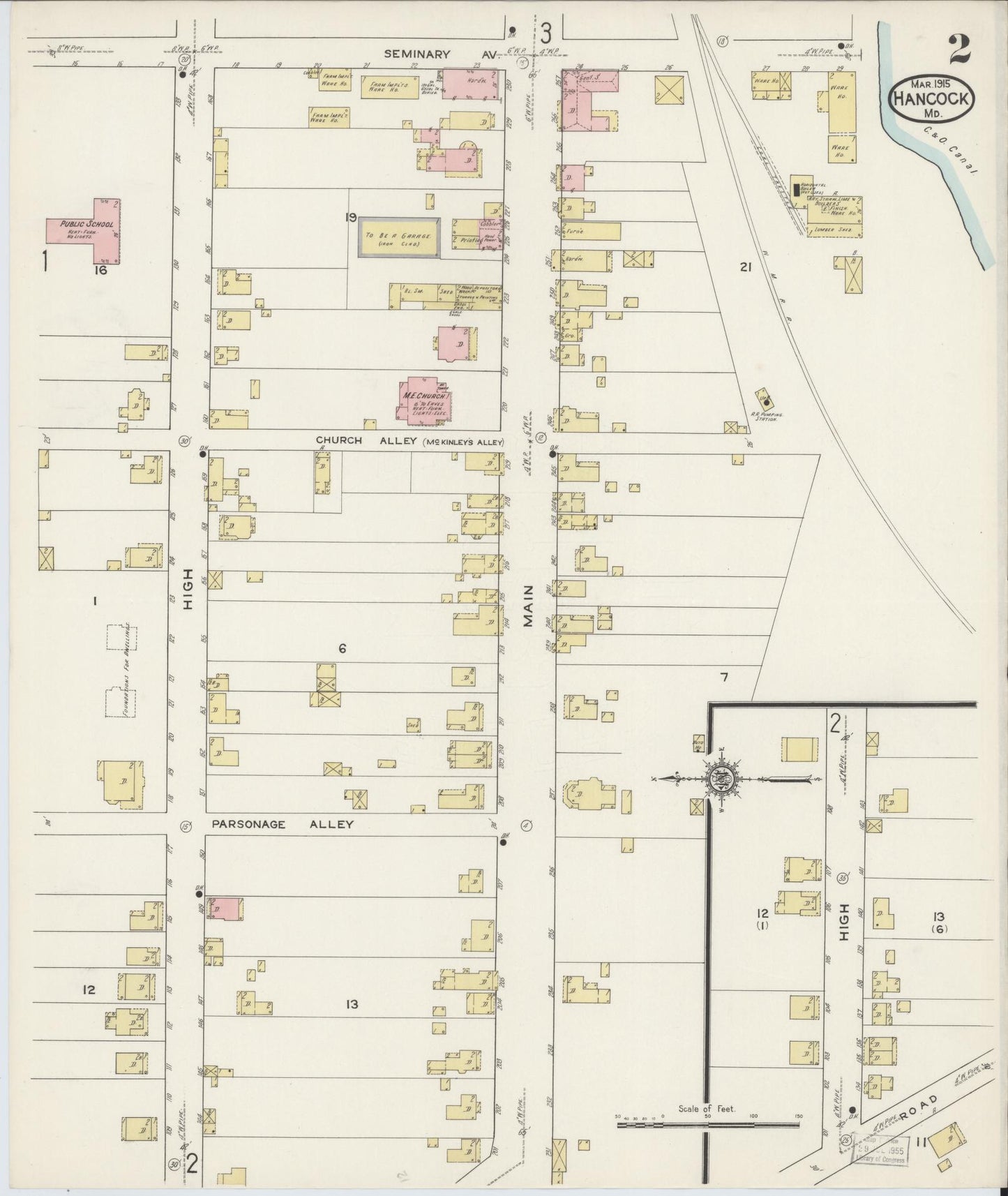 Sanborn Fire Insurance Map from Hancock, Washington County, Maryland (1915), Sheet #0002 - Historic Sanborn Fire Insurance Map Print, vintage old map wall art, antique decor, genealogy gift, Maryland Maryland map