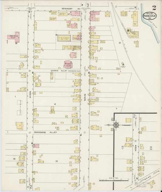 Sanborn Fire Insurance Map from Hancock, Washington County, Maryland (1915), Sheet #0002 - Historic Sanborn Fire Insurance Map Print, vintage old map wall art, antique decor, genealogy gift, Maryland Maryland map