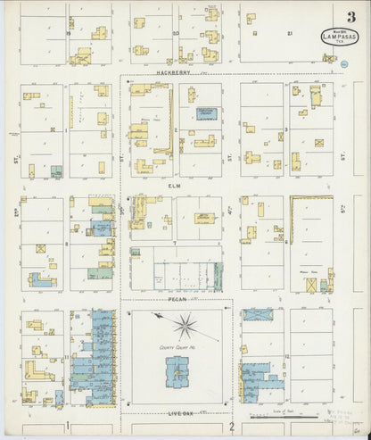 Sanborn Fire Insurance Map from Lampasas, Lampasas County, Texas (1896), Sheet #0003 - Historic Sanborn Fire Insurance Map Print, vintage old map wall art, antique decor, genealogy gift, Texas Texas map
