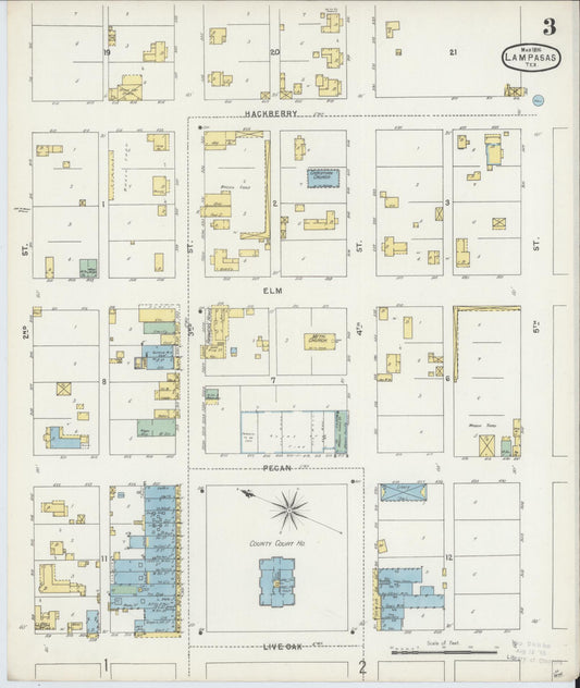 Sanborn Fire Insurance Map from Lampasas, Lampasas County, Texas (1896), Sheet #0003 - Historic Sanborn Fire Insurance Map Print, vintage old map wall art, antique decor, genealogy gift, Texas Texas map