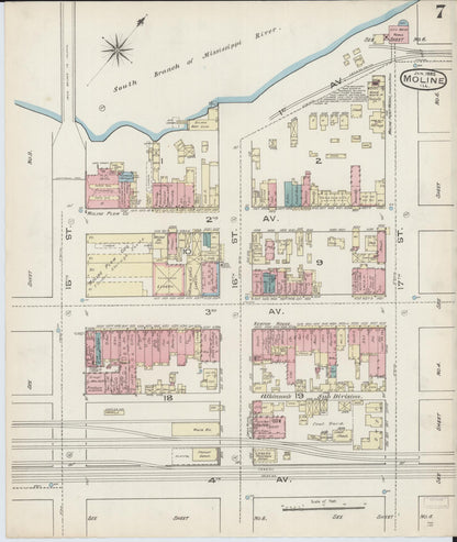 Sanborn Fire Insurance Map from Moline, Rock Island County, Illinois (1886), Sheet #0007 - Historic Sanborn Fire Insurance Map Print, vintage old map wall art, antique decor, genealogy gift, Illinois Illinois map