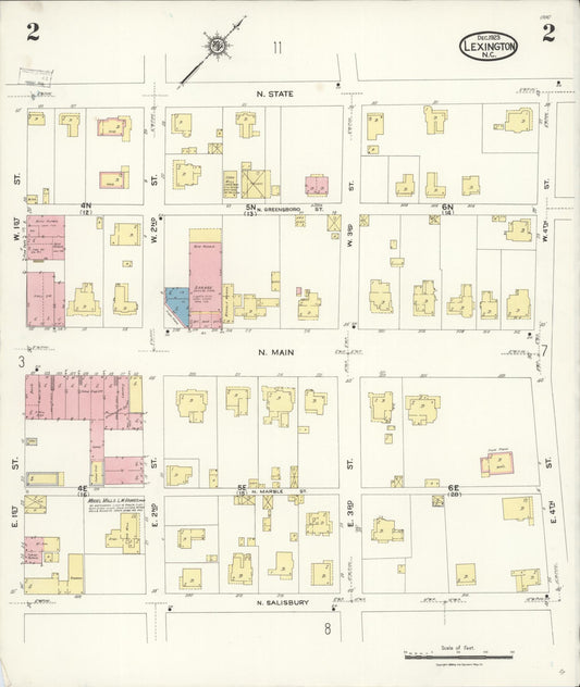 Sanborn Fire Insurance Map from Lexington, Davidson County, North Carolina (1923), Sheet #0002 - Historic Sanborn Fire Insurance Map Print, vintage old map wall art, antique decor, genealogy gift, North Carolina North Carolina map