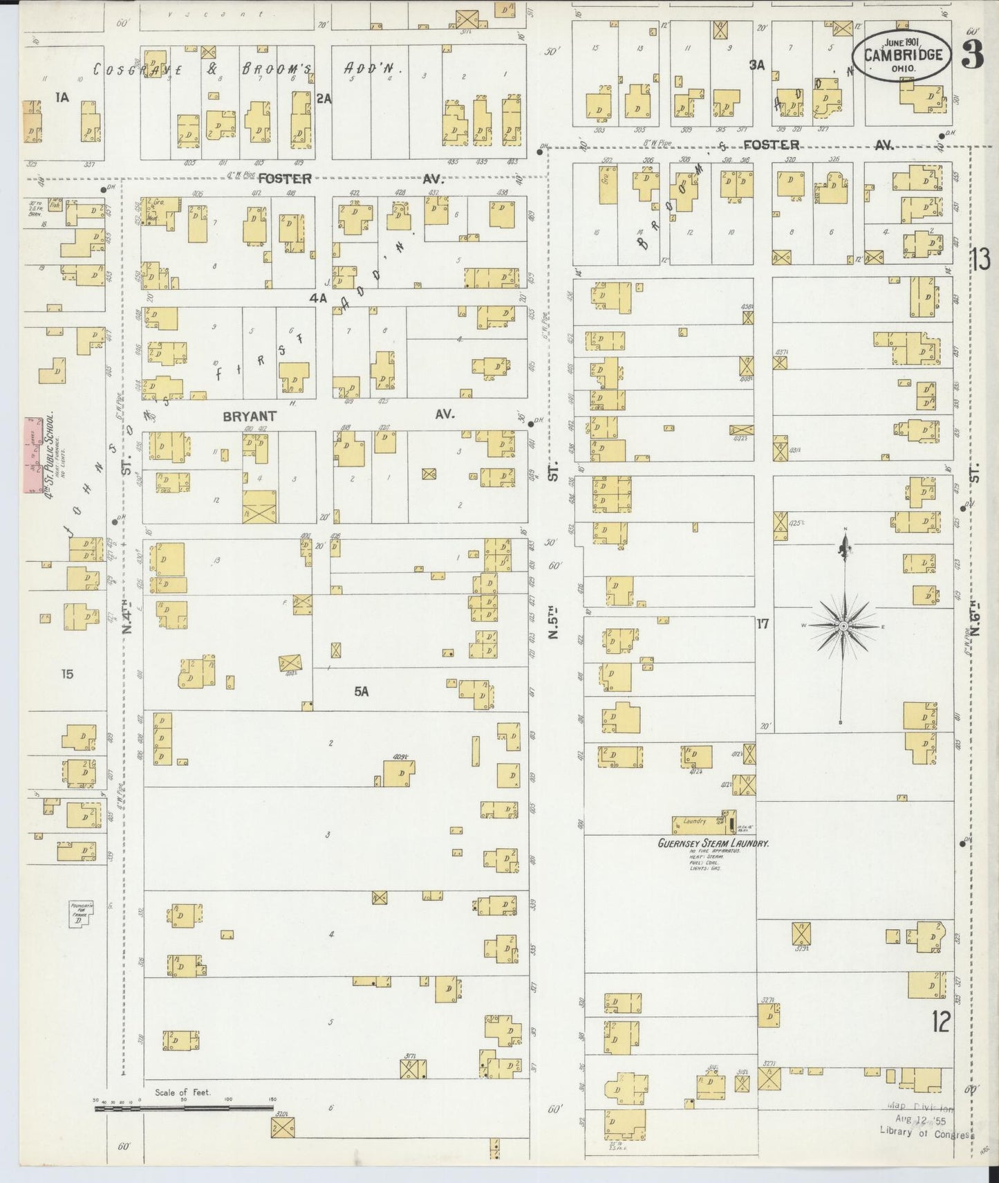 Sanborn Fire Insurance Map from Cambridge, Guernsey County, Ohio (1901), Sheet #0003 - Historic Sanborn Fire Insurance Map Print, vintage old map wall art, antique decor, genealogy gift, Ohio Ohio map
