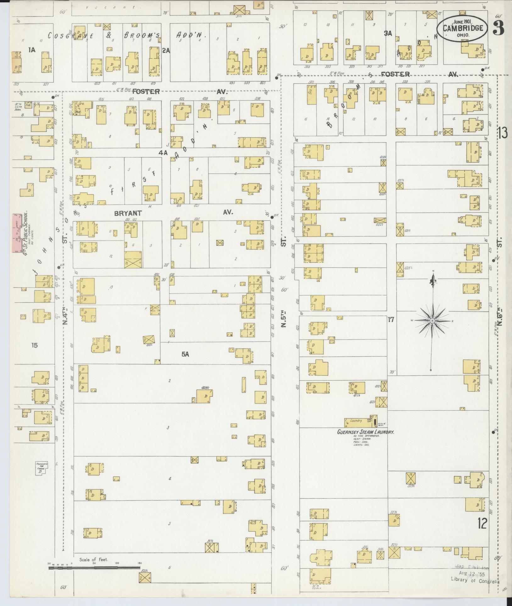 Sanborn Fire Insurance Map from Cambridge, Guernsey County, Ohio (1901), Sheet #0003 - Historic Sanborn Fire Insurance Map Print, vintage old map wall art, antique decor, genealogy gift, Ohio Ohio map