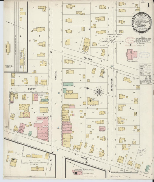 Sanborn Fire Insurance Map from Quincy, Branch County, Michigan (1897), Sheet #0001 - Complete Map Set gallery image, historic Sanborn map, vintage wall art, Michigan Michigan
