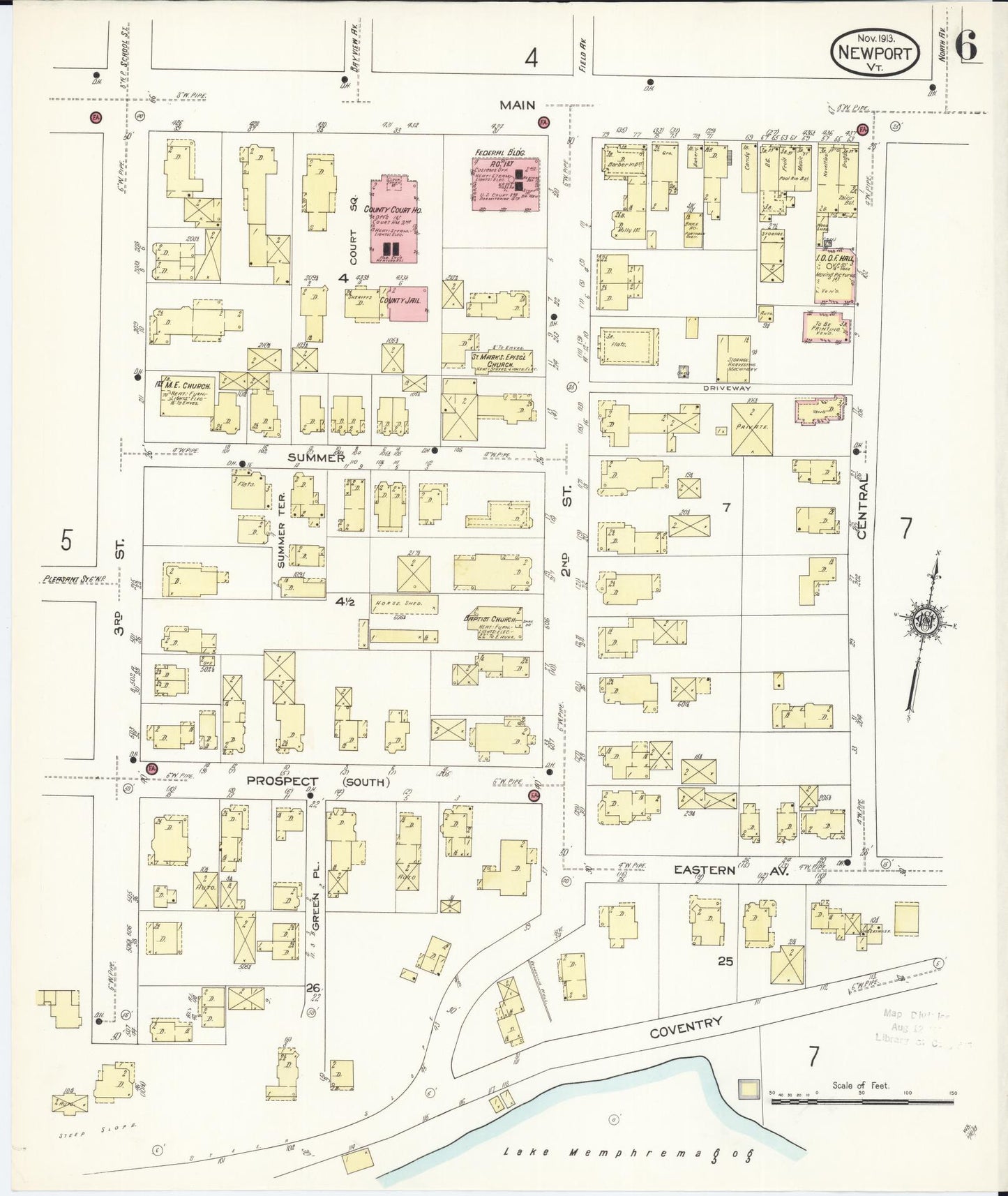 Sanborn Fire Insurance Map from Newport, Orleans County, Vermont (1913), Sheet #0006 - Complete Map Set gallery image, historic Sanborn map, vintage wall art, Vermont Vermont