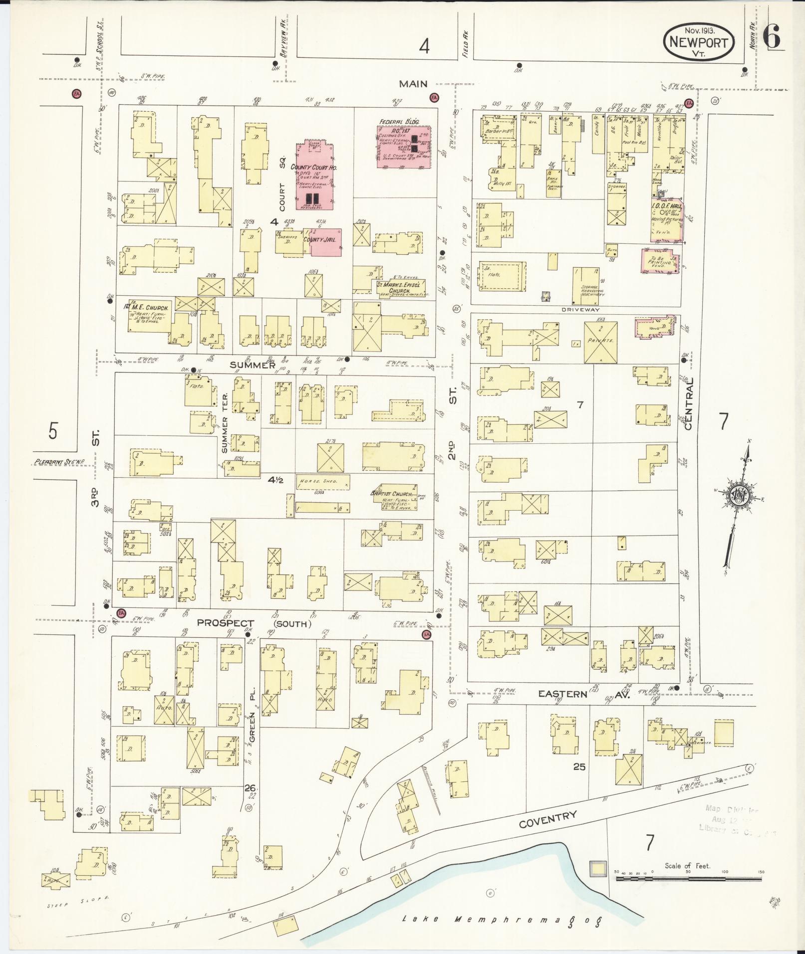 Sanborn Fire Insurance Map from Newport, Orleans County, Vermont (1913), Sheet #0006 - Complete Map Set gallery image, historic Sanborn map, vintage wall art, Vermont Vermont