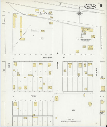 Sanborn Fire Insurance Map from Iowa Park, Wichita County, Texas (1921), Sheet #0009 - Historic Sanborn Fire Insurance Map Print, vintage old map wall art