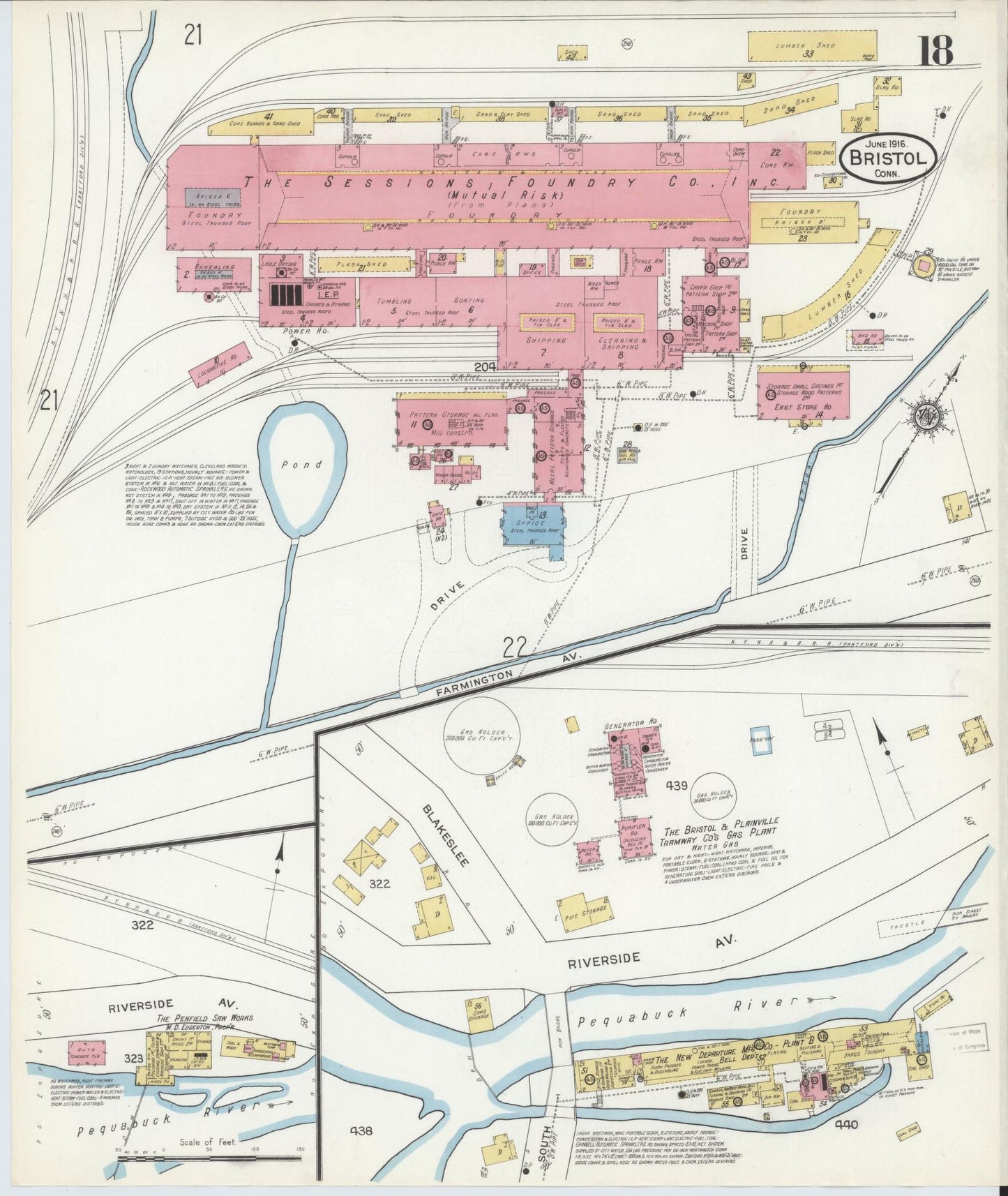Sanborn Fire Insurance Map from Bristol, Hartford County, Connecticut (1916), Sheet #0018 - Complete Map Set gallery image, historic Sanborn map, vintage wall art, Connecticut Connecticut