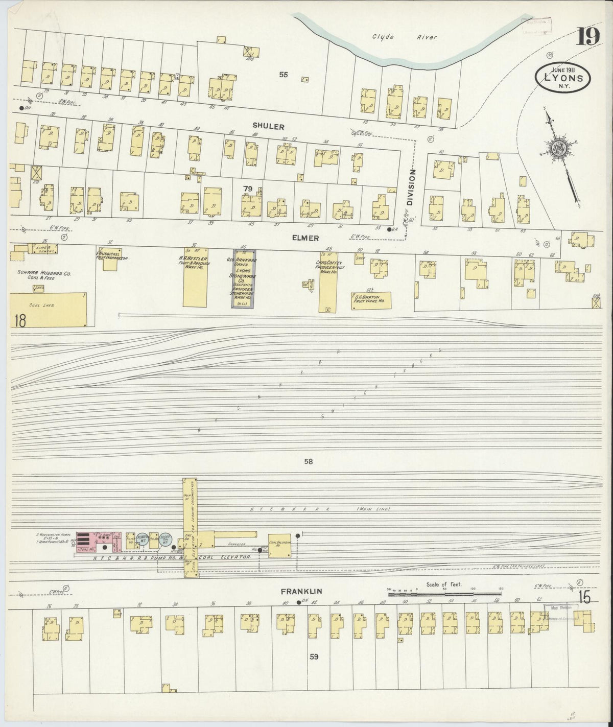 Sanborn Fire Insurance Map from Lyons, Wayne County, New York (1911), Sheet #0019 - Complete Map Set gallery image, historic Sanborn map, vintage wall art, New York New York