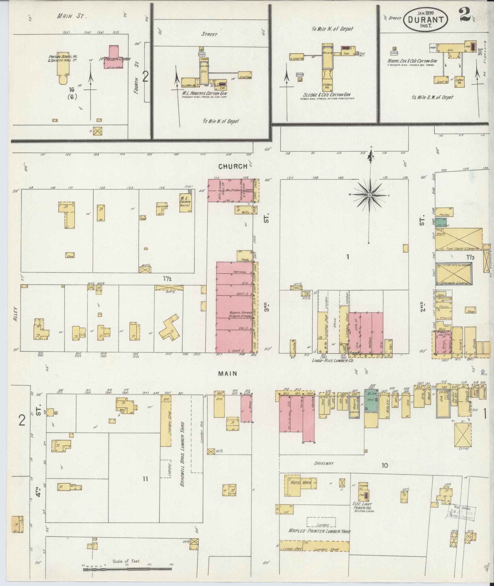 Sanborn Fire Insurance Map from Durant, Bryan County, Oklahoma (1899), Sheet #0002 - Complete Map Set gallery image, historic Sanborn map, vintage wall art, Oklahoma Oklahoma