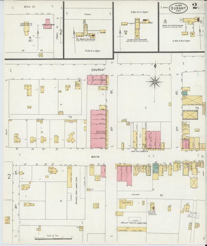 Sanborn Fire Insurance Map from Durant, Bryan County, Oklahoma (1899), Sheet #0002 - Complete Map Set gallery image, historic Sanborn map, vintage wall art, Oklahoma Oklahoma