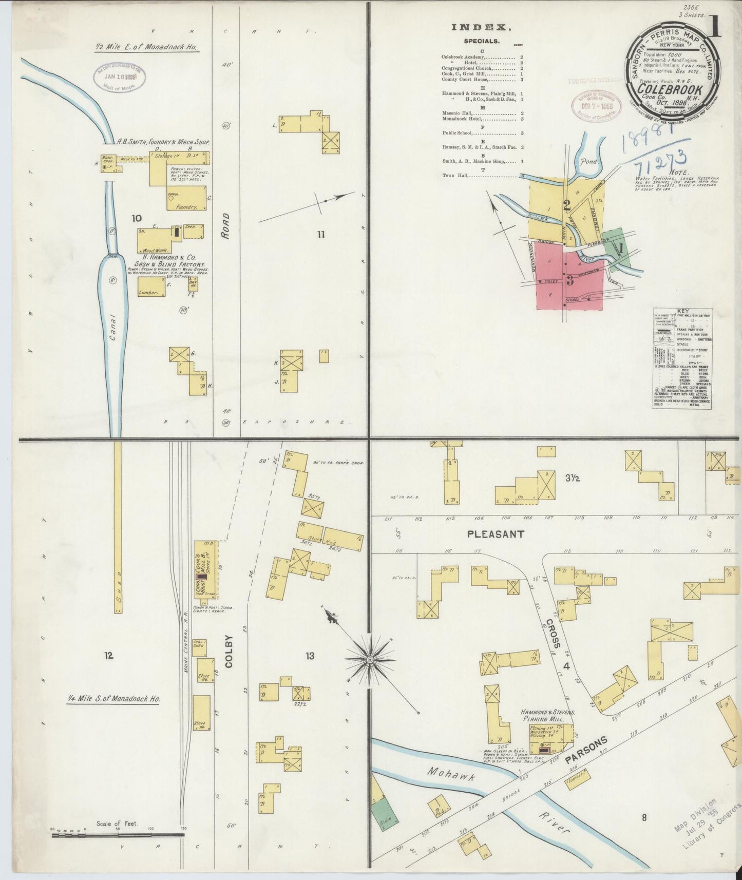 Sanborn Fire Insurance Map from Colebrook, Coos County, New Hampshire. (1898) – Historic Sanborn Fire Insurance Map Print