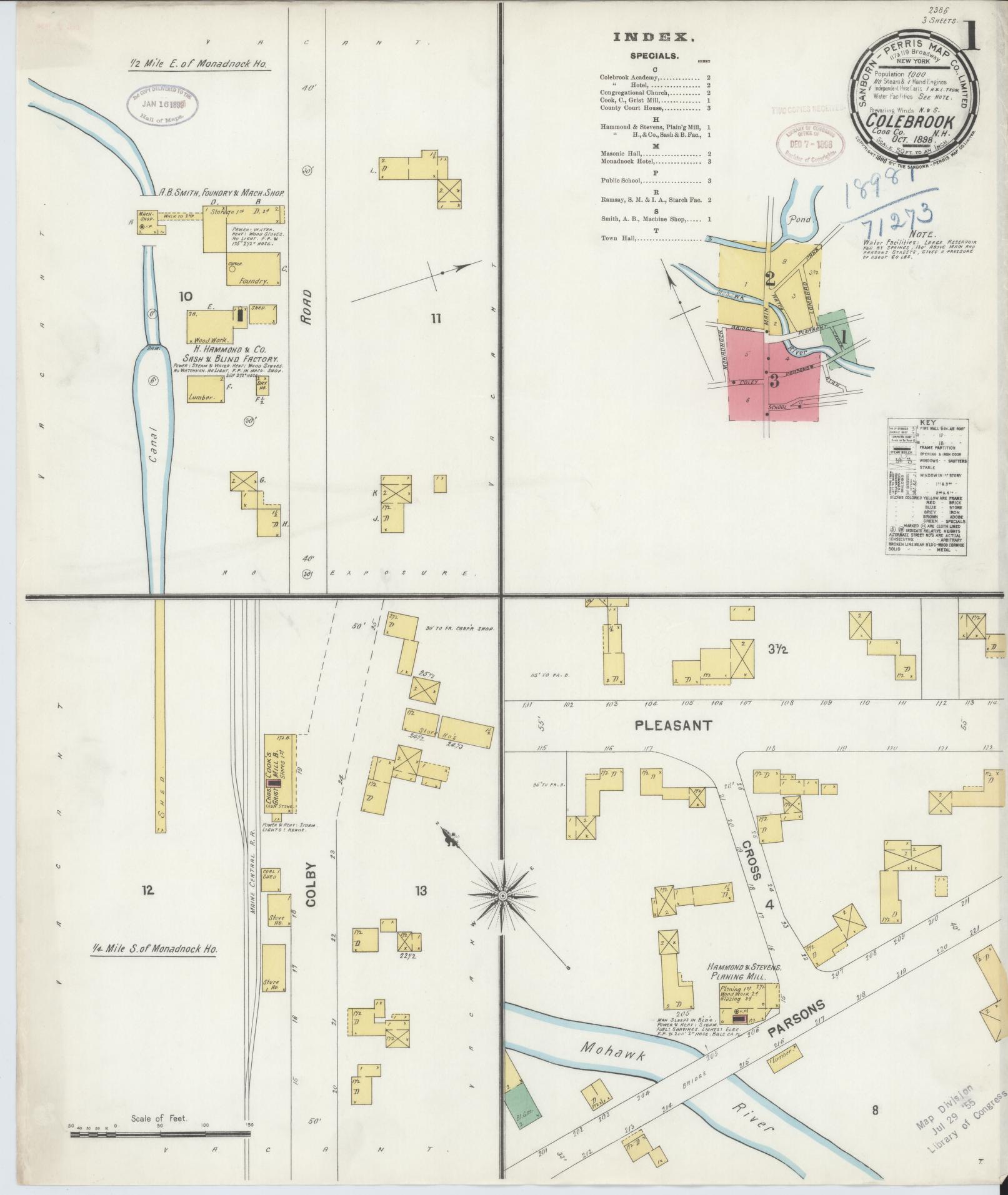 Sanborn Fire Insurance Map from Colebrook, Coos County, New Hampshire. (1898) – Historic Sanborn Fire Insurance Map Print