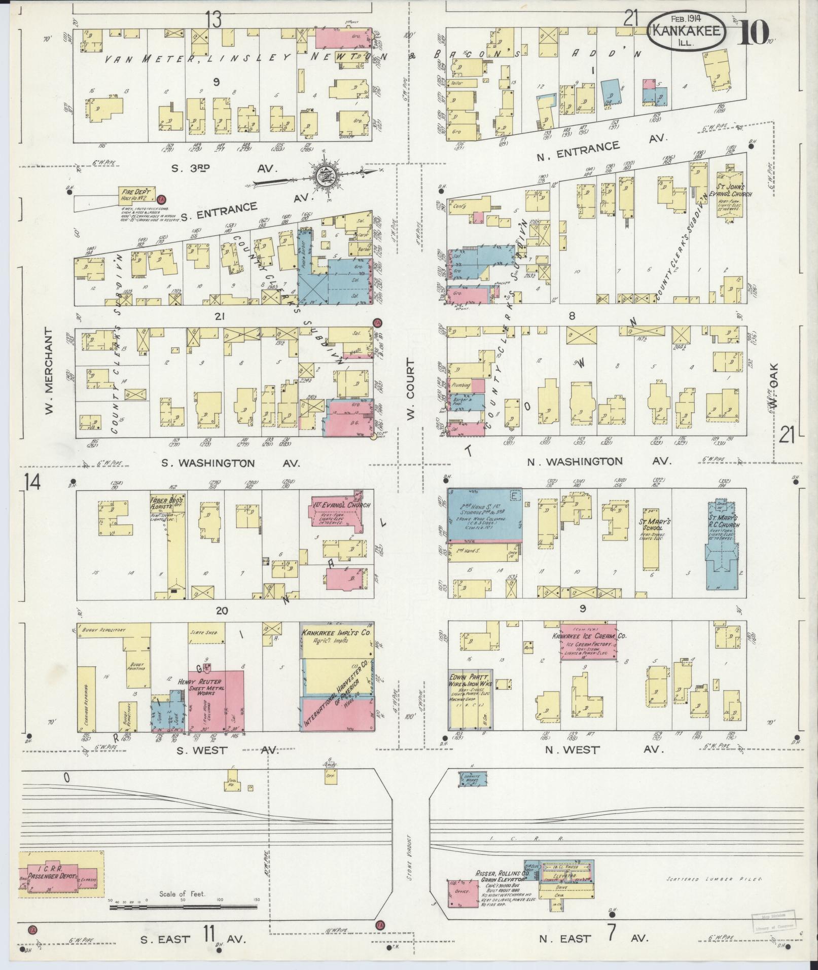 Sanborn Fire Insurance Map from Kankakee, Kankakee County, Illinois (1914), Sheet #0010 - Complete Map Set gallery image, historic Sanborn map, vintage wall art, Illinois Illinois
