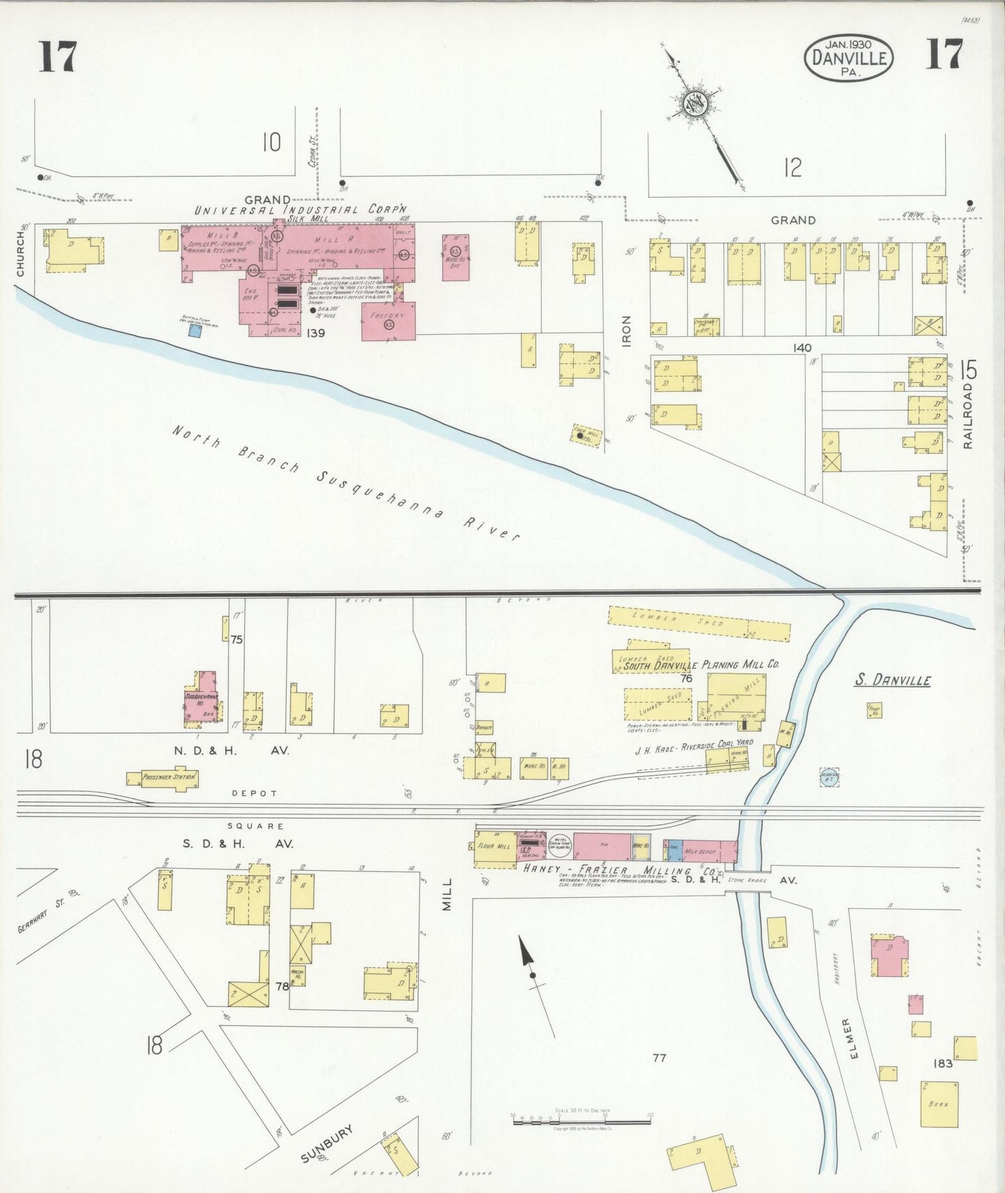 Sanborn Fire Insurance Map from Danville, Montour County, Pennsylvania (1930), Sheet #0017 - Historic Sanborn Fire Insurance Map Print, vintage old map wall art, antique decor, genealogy gift, Pennsylvania Pennsylvania map