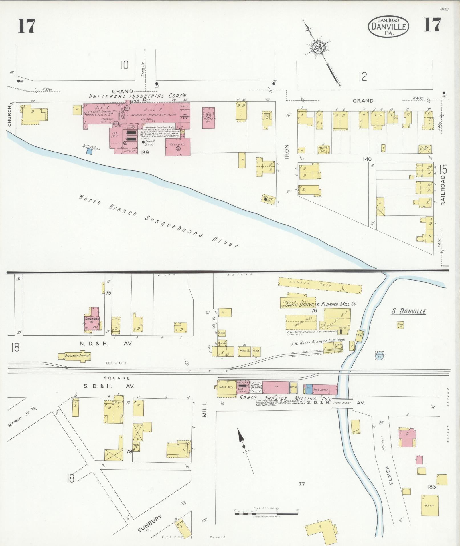 Sanborn Fire Insurance Map from Danville, Montour County, Pennsylvania (1930), Sheet #0017 - Historic Sanborn Fire Insurance Map Print, vintage old map wall art, antique decor, genealogy gift, Pennsylvania Pennsylvania map