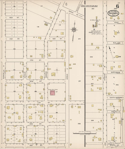 Sanborn Fire Insurance Map from Shiner, Lavaca County, Texas (1922), Sheet #0006 - Complete Map Set gallery image, historic Sanborn map, vintage wall art, Texas Texas