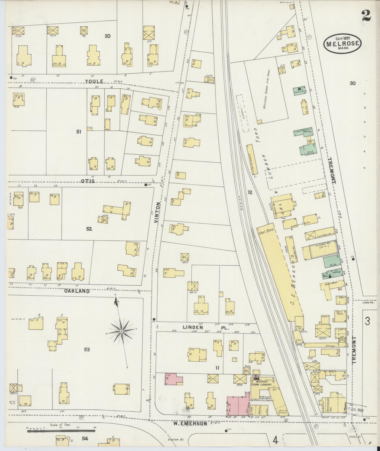 Sanborn Fire Insurance Map from Melrose, Middlesex County, Massachusetts (1897), Sheet #0002 - Historic Sanborn Fire Insurance Map Print, vintage old map wall art, antique decor, genealogy gift, Massachusetts Massachusetts map