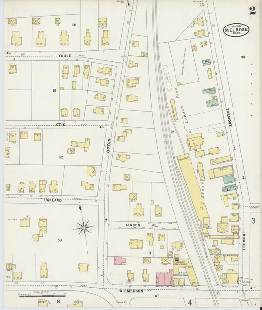 Sanborn Fire Insurance Map from Melrose, Middlesex County, Massachusetts (1897), Sheet #0002 - Historic Sanborn Fire Insurance Map Print, vintage old map wall art, antique decor, genealogy gift, Massachusetts Massachusetts map