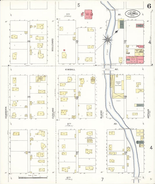 Sanborn Fire Insurance Map from Caldwell, Canyon County, Idaho (1908), Sheet #0006 - Historic Sanborn Fire Insurance Map Print, vintage old map wall art, antique decor, genealogy gift, Idaho Idaho map