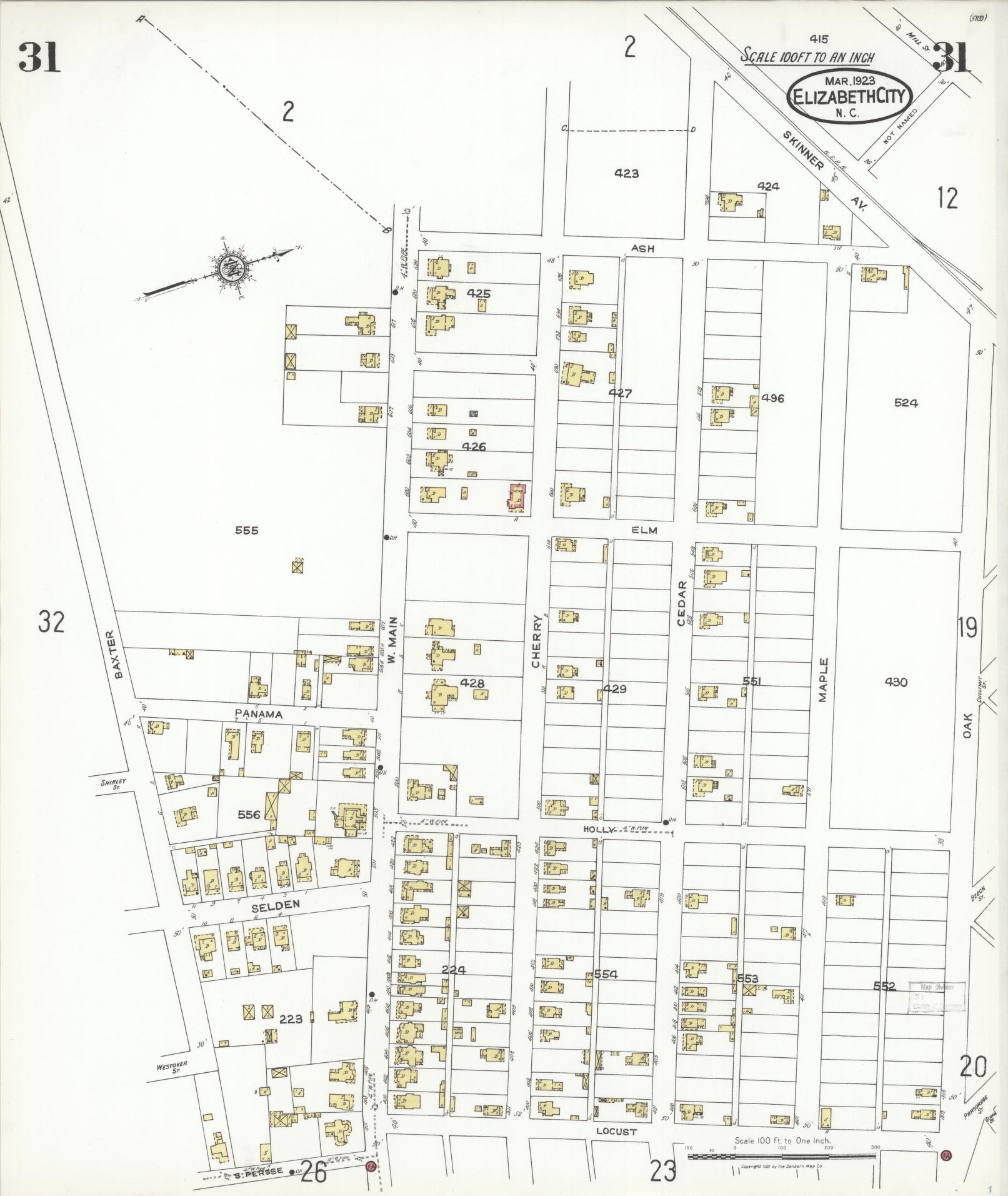 Sanborn Fire Insurance Map from Elizabeth City, Pasquotank County, North Carolina (1923), Sheet #0031 - Complete Map Set gallery image, historic Sanborn map, vintage wall art, North Carolina North Carolina