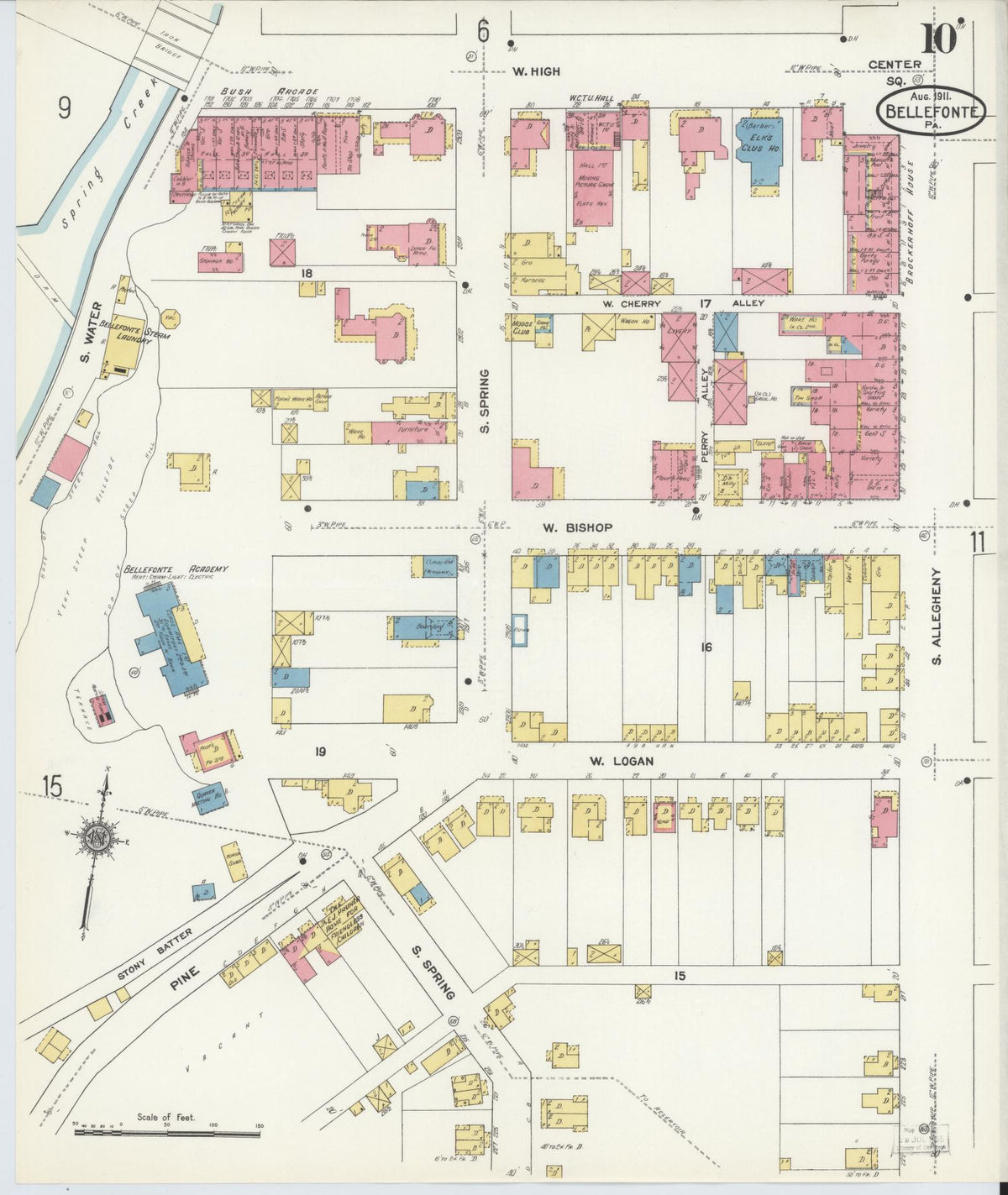 Sanborn Fire Insurance Map from Bellefonte, Centre County, Pennsylvania (1911), Sheet #0010 - Complete Map Set gallery image, historic Sanborn map, vintage wall art, Pennsylvania Pennsylvania