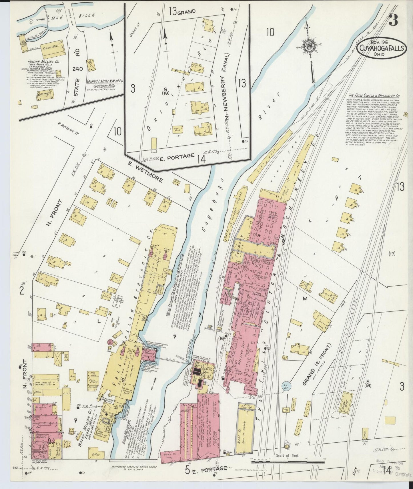 Sanborn Fire Insurance Map from Cuyahoga Falls, Summit County, Ohio (1916), Sheet #0003 - Historic Sanborn Fire Insurance Map Print, vintage old map wall art, antique decor, genealogy gift, Ohio Ohio map