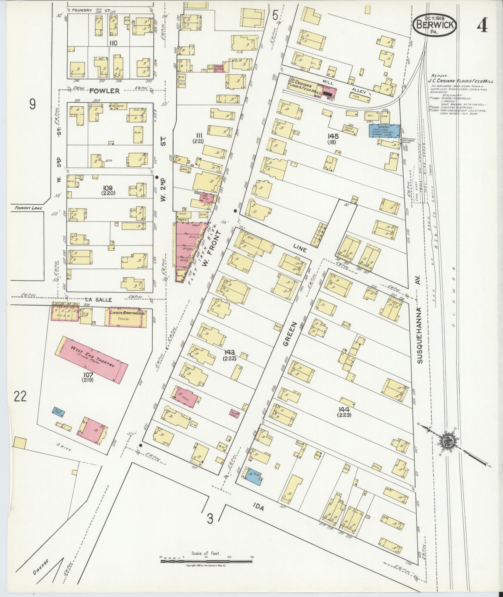 Sanborn Fire Insurance Map from Berwick, Columbia County, Pennsylvania (1918), Sheet #0004 - Historic Sanborn Fire Insurance Map Print, vintage old map wall art, antique decor, genealogy gift, Pennsylvania Pennsylvania map