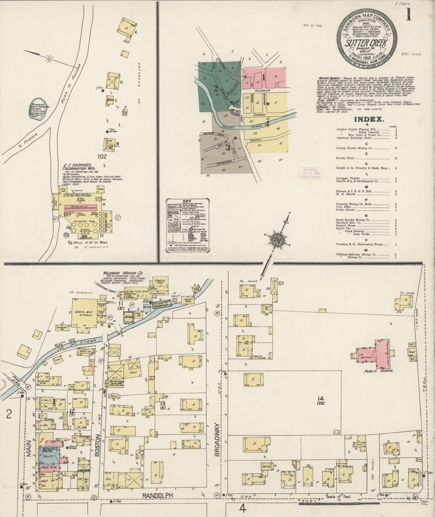 Sanborn Fire Insurance Map from Sutter Creek, Amador County, California (1912), Sheet #0001 - Complete Map Set gallery image, historic Sanborn map, vintage wall art, California California