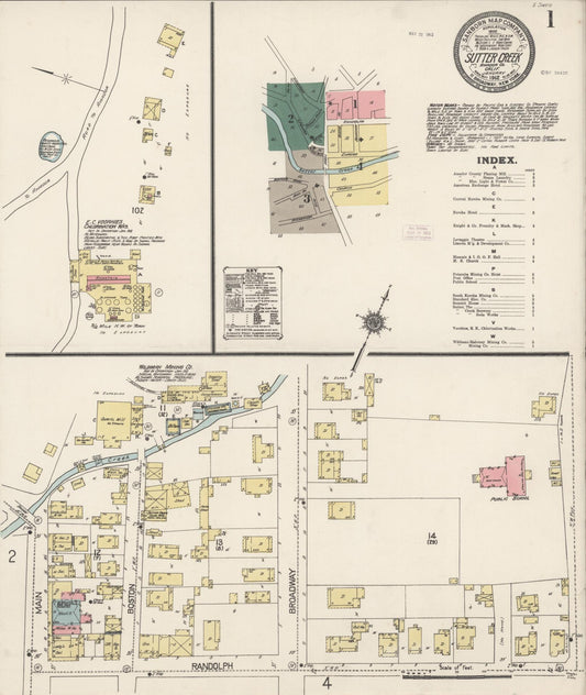 Sanborn Fire Insurance Map from Sutter Creek, Amador County, California (1912), Sheet #0001 - Complete Map Set gallery image, historic Sanborn map, vintage wall art, California California