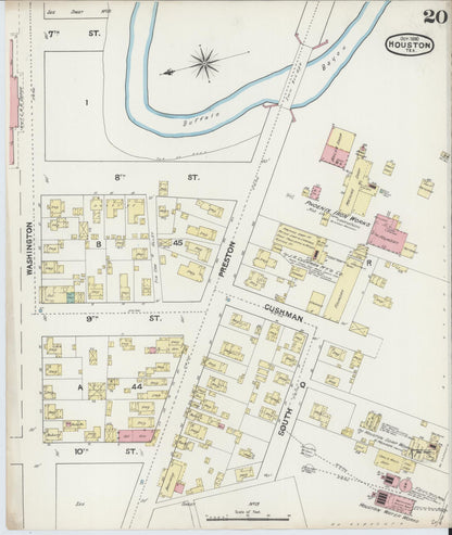 Sanborn Fire Insurance Map from Houston, Harris County, Texas (1890), Sheet #0020 - Historic Sanborn Fire Insurance Map Print, vintage old map wall art, antique decor, genealogy gift, Texas Texas map