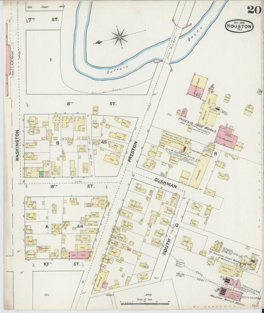 Sanborn Fire Insurance Map from Houston, Harris County, Texas (1890), Sheet #0020 - Historic Sanborn Fire Insurance Map Print, vintage old map wall art, antique decor, genealogy gift, Texas Texas map