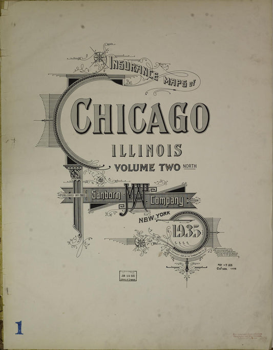 Sanborn Fire Insurance Map from Chicago, Cook County, Illinois (1935), Sheet #0001 - Historic Sanborn Fire Insurance Map Print, vintage old map wall art, antique decor, genealogy gift, Illinois Illinois map