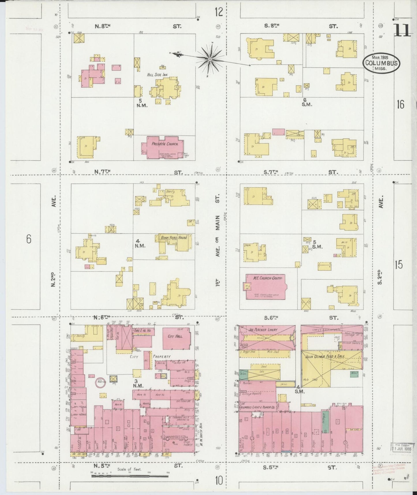 Sanborn Fire Insurance Map from Columbus, Lowndes County, Mississippi (1905), Sheet #0011 - Complete Map Set gallery image, historic Sanborn map, vintage wall art, Mississippi Mississippi