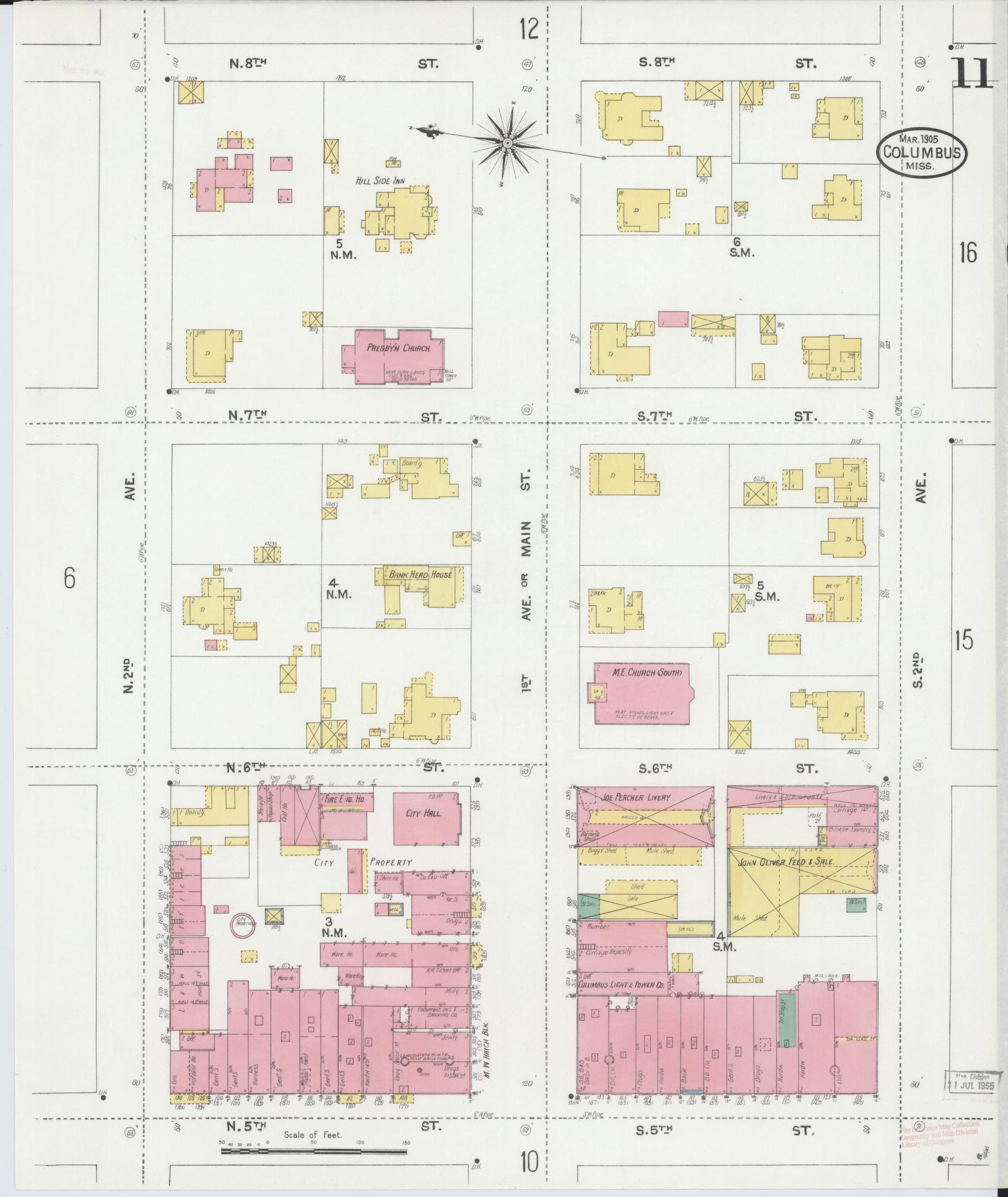 Sanborn Fire Insurance Map from Columbus, Lowndes County, Mississippi (1905), Sheet #0011 - Complete Map Set gallery image, historic Sanborn map, vintage wall art, Mississippi Mississippi