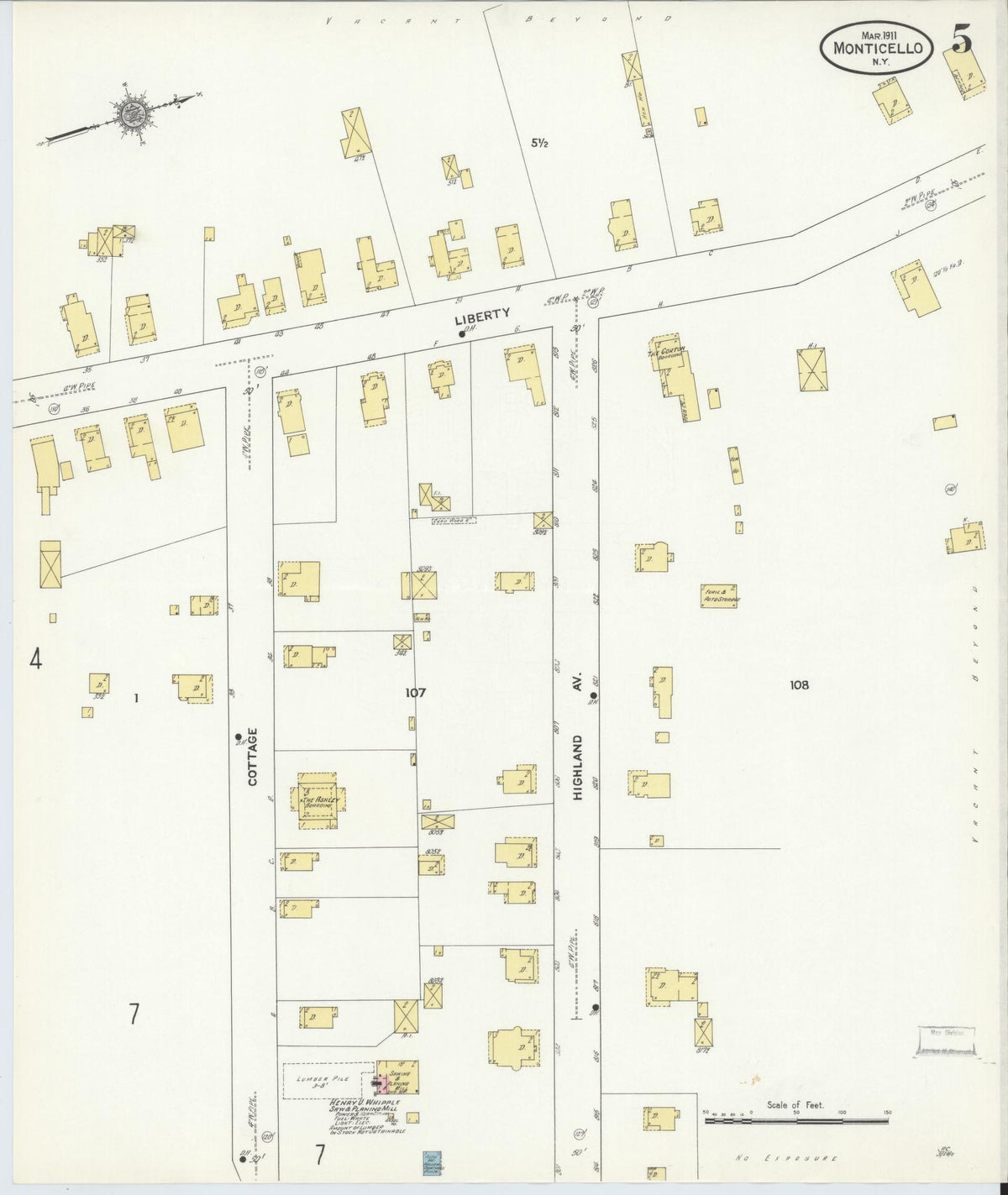 Sanborn Fire Insurance Map from Monticello, Sullivan County, New York (1911), Sheet #0005 - Historic Sanborn Fire Insurance Map Print, vintage old map wall art, antique decor, genealogy gift, New York New York map