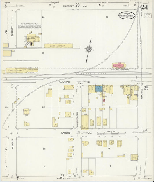 Sanborn Fire Insurance Map from Corpus Christi, Nueces County, Texas (1914), Sheet #0024 - Historic Sanborn Fire Insurance Map Print, vintage old map wall art, antique decor, genealogy gift, Texas Texas map