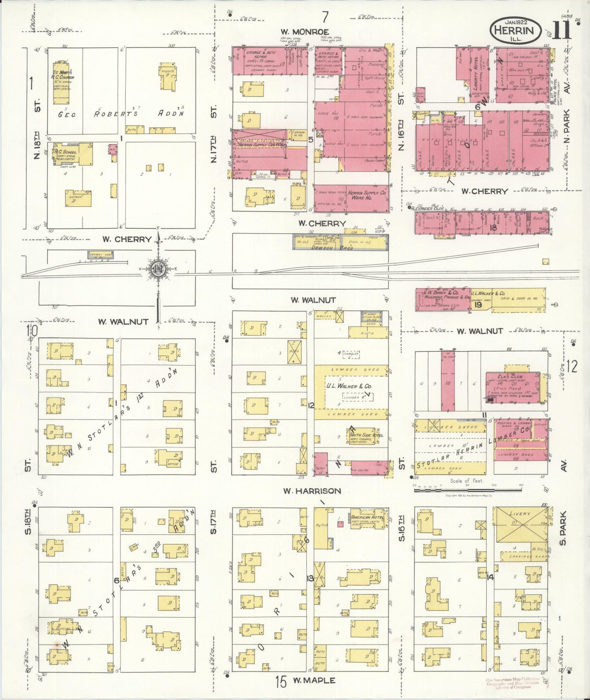 Sanborn Fire Insurance Map from Herrin, Williamson County, Illinois (1922), Sheet #0011 - Historic Sanborn Fire Insurance Map Print, vintage old map wall art, antique decor, genealogy gift, Illinois Illinois map