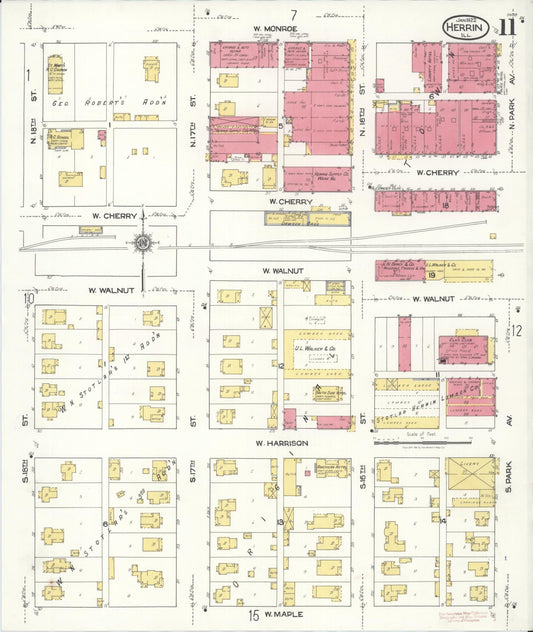 Sanborn Fire Insurance Map from Herrin, Williamson County, Illinois (1922), Sheet #0011 - Historic Sanborn Fire Insurance Map Print, vintage old map wall art, antique decor, genealogy gift, Illinois Illinois map