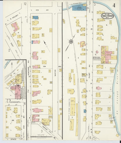 Sanborn Fire Insurance Map from Three Rivers, Saint Joseph County, Michigan (1916), Sheet #0004 - Historic Sanborn Fire Insurance Map Print, vintage old map wall art, antique decor, genealogy gift, Michigan Michigan map