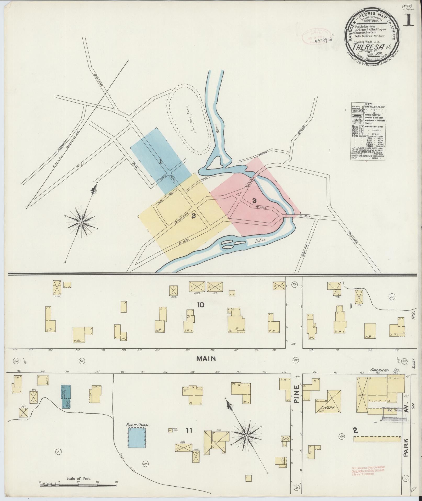 Sanborn Fire Insurance Map from Theresa, Jefferson County, New York (1891), Sheet #0001 - Historic Sanborn Fire Insurance Map Print, vintage old map wall art, antique decor, genealogy gift, New York New York map