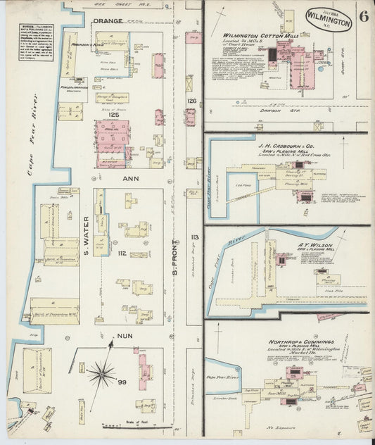 Sanborn Fire Insurance Map from Wilmington, New Hanover County, North Carolina (1884), Sheet #0006 - Historic Sanborn Fire Insurance Map Print, vintage old map wall art, antique decor, genealogy gift, North Carolina North Carolina map