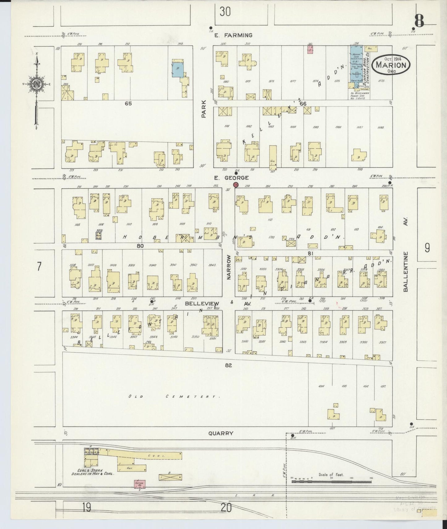 Sanborn Fire Insurance Map from Marion, Marion County, Ohio (1914), Sheet #0008 - Historic Sanborn Fire Insurance Map Print, vintage old map wall art, antique decor, genealogy gift, Ohio Ohio map